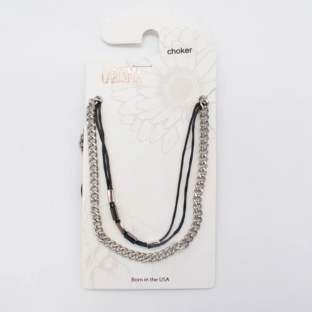 Carisma Women's‎ Black and Silver Tone Chain Choker Necklace